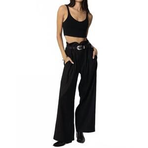 NEW STILLWATER stretch linen knotch waist pants in black